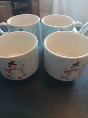 Grace Teaware Christmas Snowman Set of 4 Porcelain Mugs